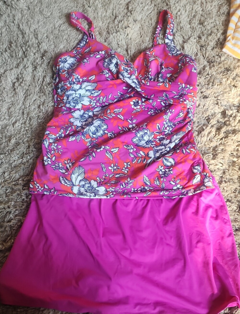 Lands' End Pink Floral Tankini Two-Piece with Skirt